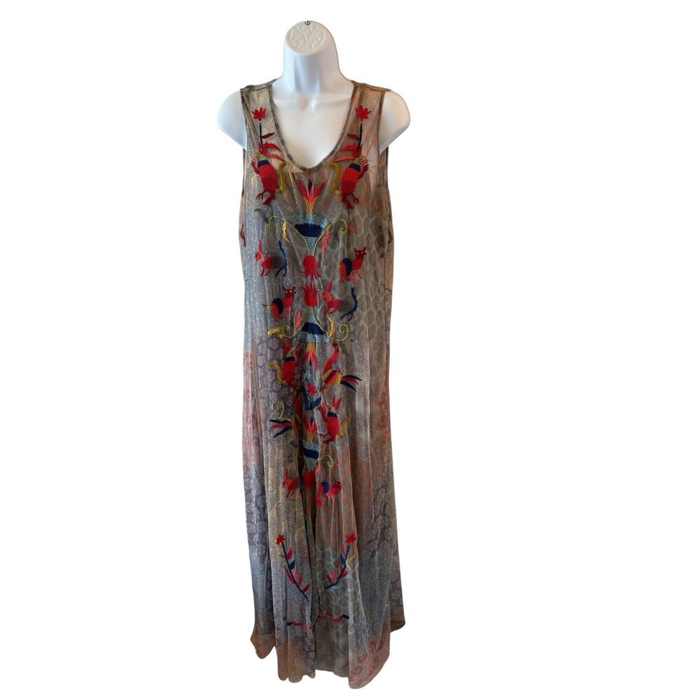 JOHNNY WAS Biya MESH MAXI DRESS W/SLIP Medium RARE $328 EUC